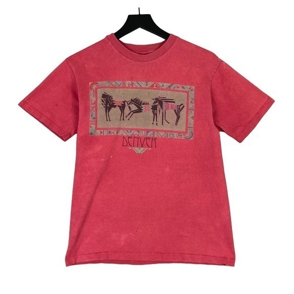 Vintage Denver CO‎ Red Shirt Mens M Distressed Anvil Tag Retro City Tee Top - Picture 1 of 11